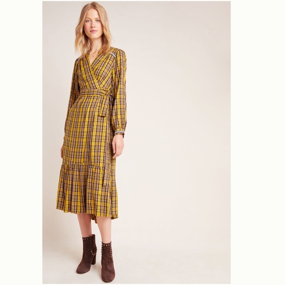 Anthropologie Dresses & Skirts - NEW Anthropologie Plaid Dalton Wrap midi Maxi Dress Long Prairie Cottagecore